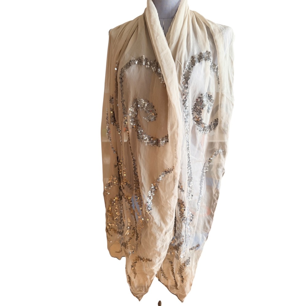 Vintage BAYAA Hand-Crafted Sparkling Sequin Swirl Scarf Wrap Evening  Accessory